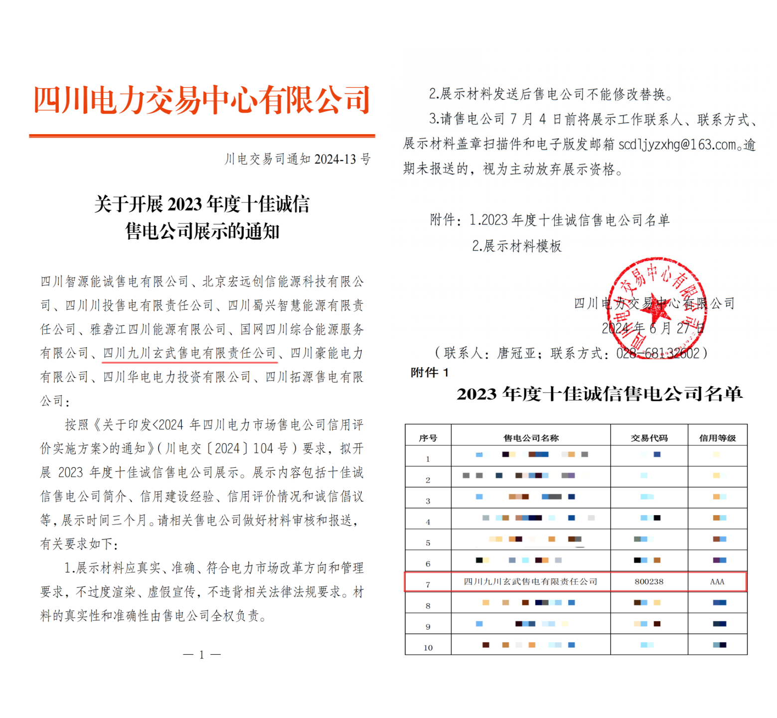 2023年度十佳诚信售电公司